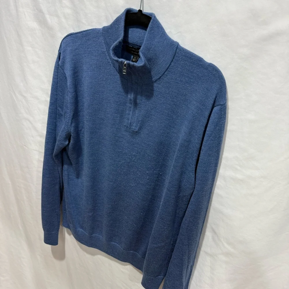 Banana Republic 100%‎ Merino Wool Quarter-Zip Sweater Blue Large Layering